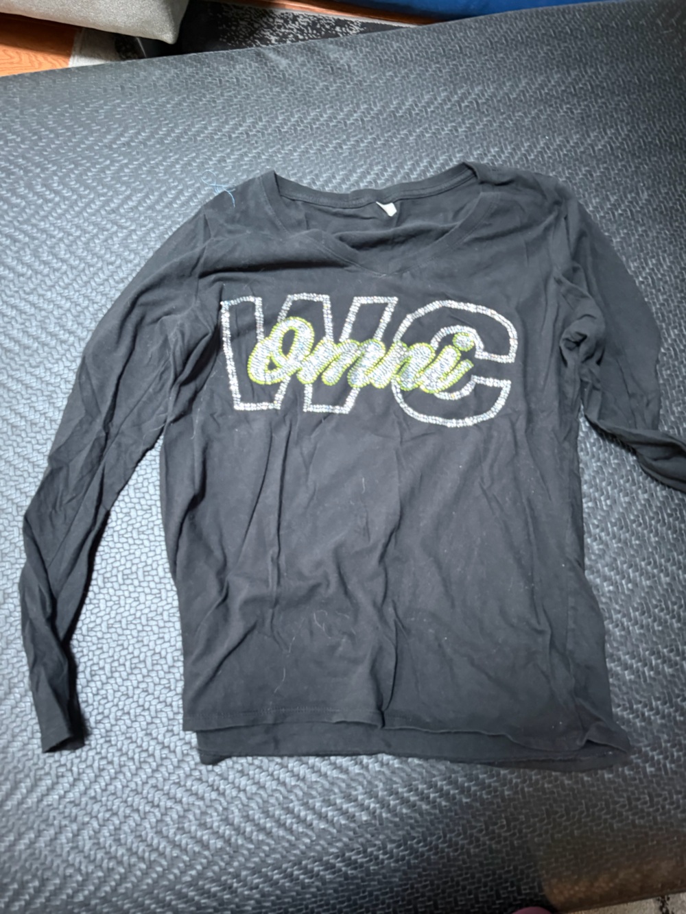 Kids Black Long-Sleeve Graphic Top with Lime Accent